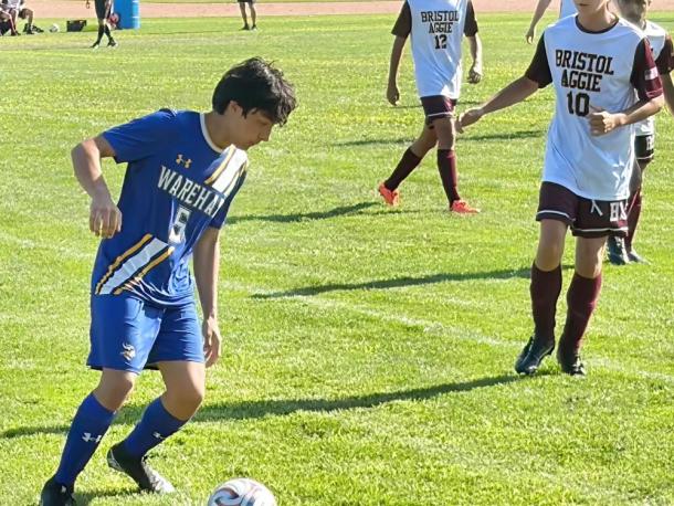A Wareham soccer player corrals the ball during the team's 6-1 win on Tuesday, Sept. 8. Photo by Christian Uva