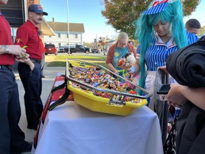 The Wareham Fire Department gave out candy in a stretcher. 